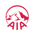 Red circular logo on black background featuring a mountain scene with two animal silhouettes above the letters AIA.