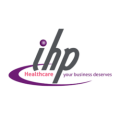 IHP Healthcare logo with gray 'ihp' lettering, a purple dot on the 'i', and a purple swoosh beneath reading 'Healthcare your business deserves'.